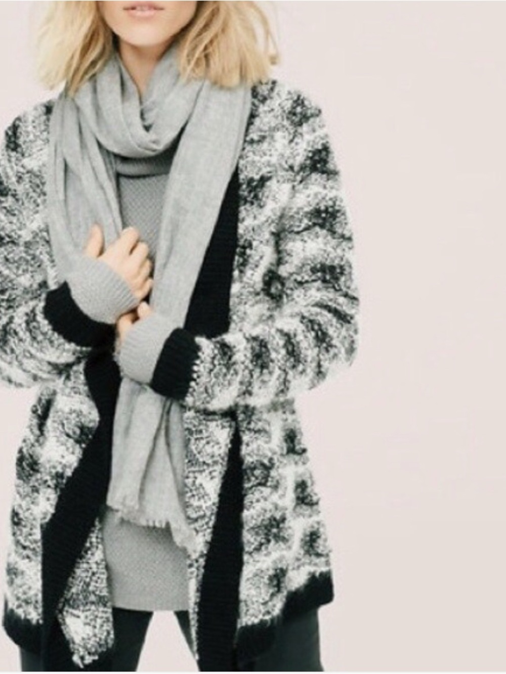 Lou & Grey Black and White Open-Front Knit Cardigan